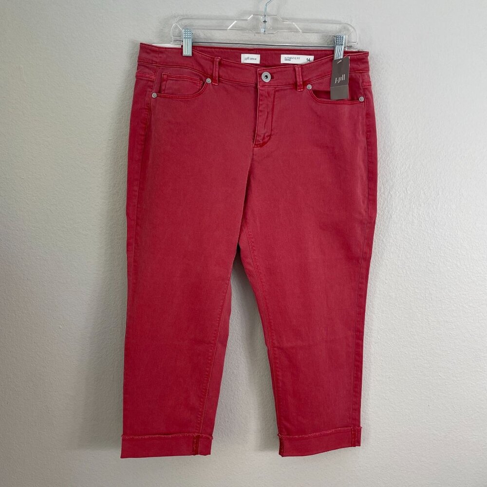 NEW J Jill Womens 14 Petite Light Cherry Red Cropped Denim Pants‎ Authentic Fit